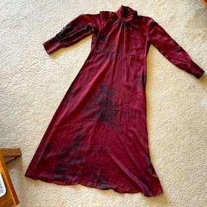 Zara Burgundy Silk Look Midi Dress with Buttons